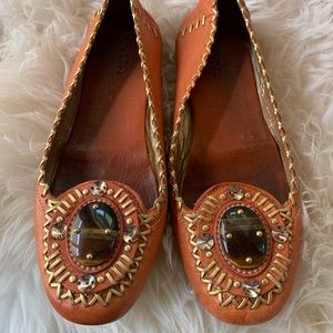 Prada orange tiger’s eye moccasins 37.5